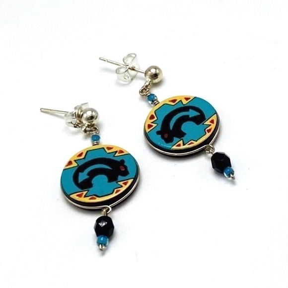 Mato Southwestern Native American Bear Arrow Blue Tribal Ethnic Geometric Dangle - Picture 13 of 16